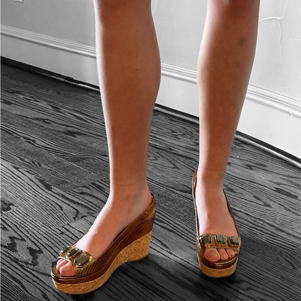 PRADA Gold Wedge Slingback Sandals🌸 - Picture 3 of 16